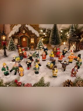 Vintage Porcelain Christmas Village Figures Winter Townspeople Skaters carolers